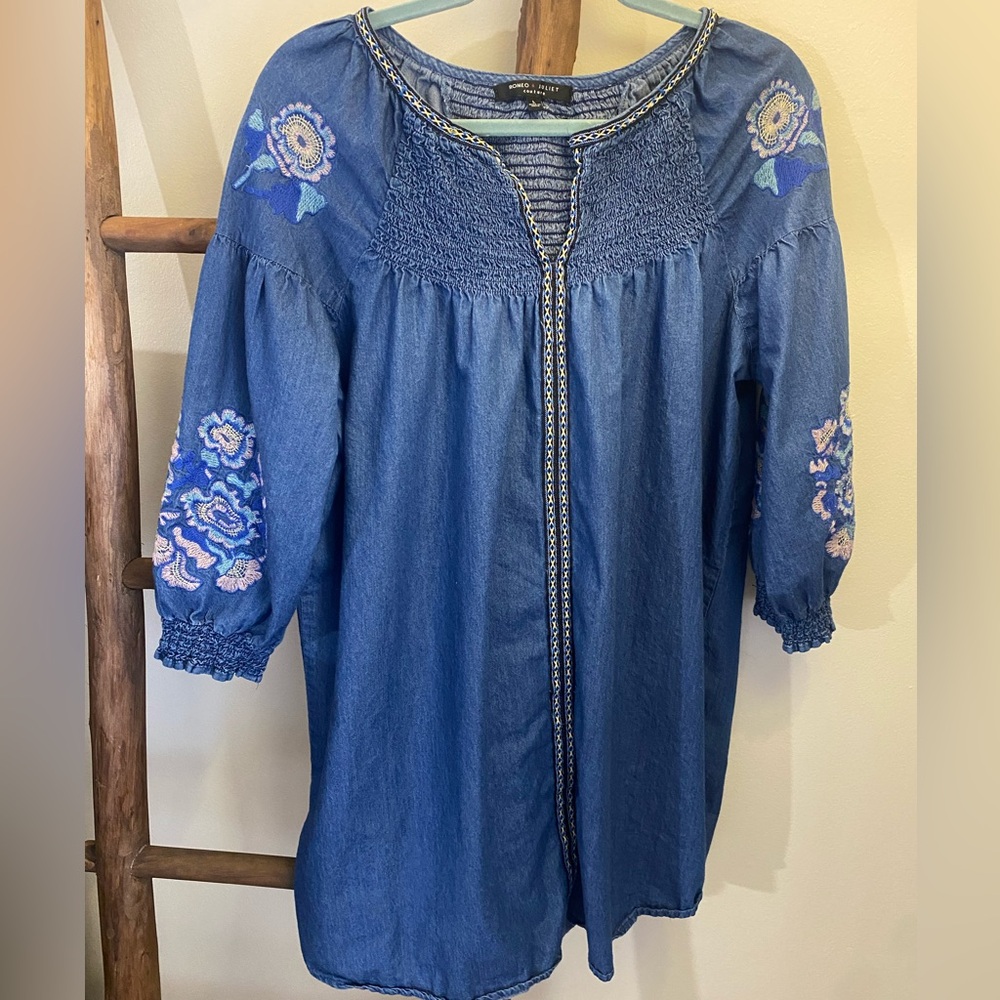 Romeo & Juliet Couture Embroidered Blue Midi cotton large dress